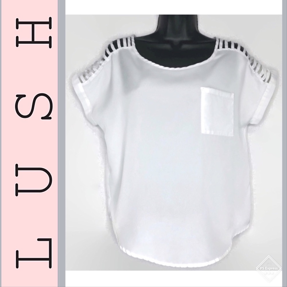 LUSH White Short Sleeve Blouse & Cut Out Shoulders